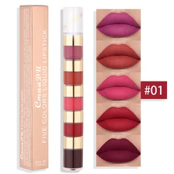 CmaaDu 5 In 1 Lip Gloss Kit Makeup Matte Lips Cosmetic Long Lasting Waterproof Velvet Liquid Lipstick Waterproof Sexy Lip Tint