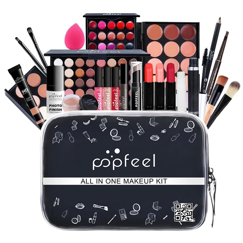Professional Makeup Set Mascara Cosmetics Kit Eyebrow Pencil Powder Puff Eyeshadow Lipstick Lip gloss Brush With Storage Bag