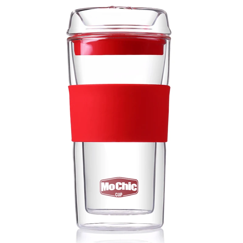 Double Wall Glass Coffee Cups Insulated Glass Mug With Glass Lid