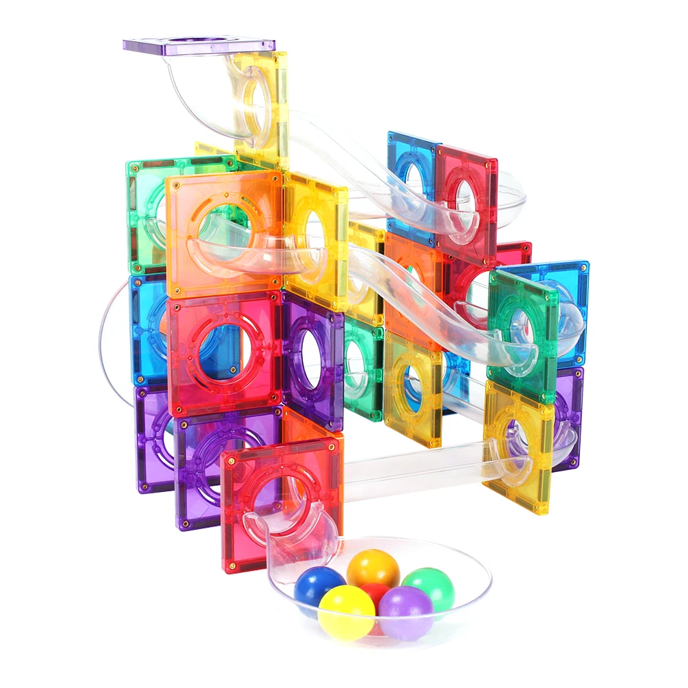MNTL Kids Marble Race Run Building Blocks Toy Mntl Magnetic Tiles 6pcs Wooden Ball For Marble Run