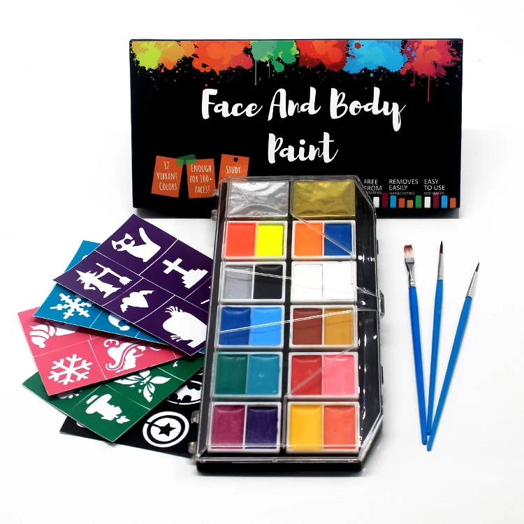 2022 Factory Promotion face Painting DIY 24 Face Paint Kit With Brush peofession split cake face body paint suppliers
