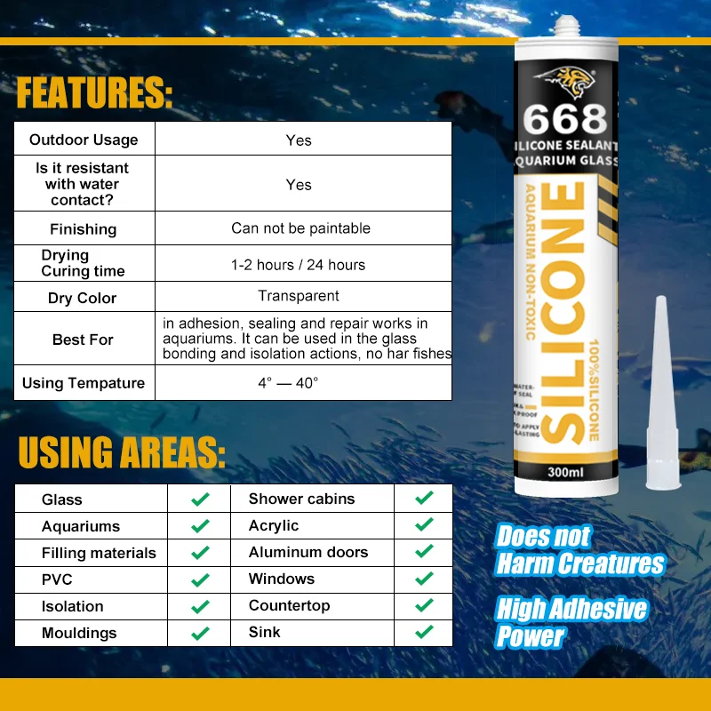 Best Quality 300ml Strong Adhesion waterproof acetic white Aquarium Silicone Sealant Low brazil trade