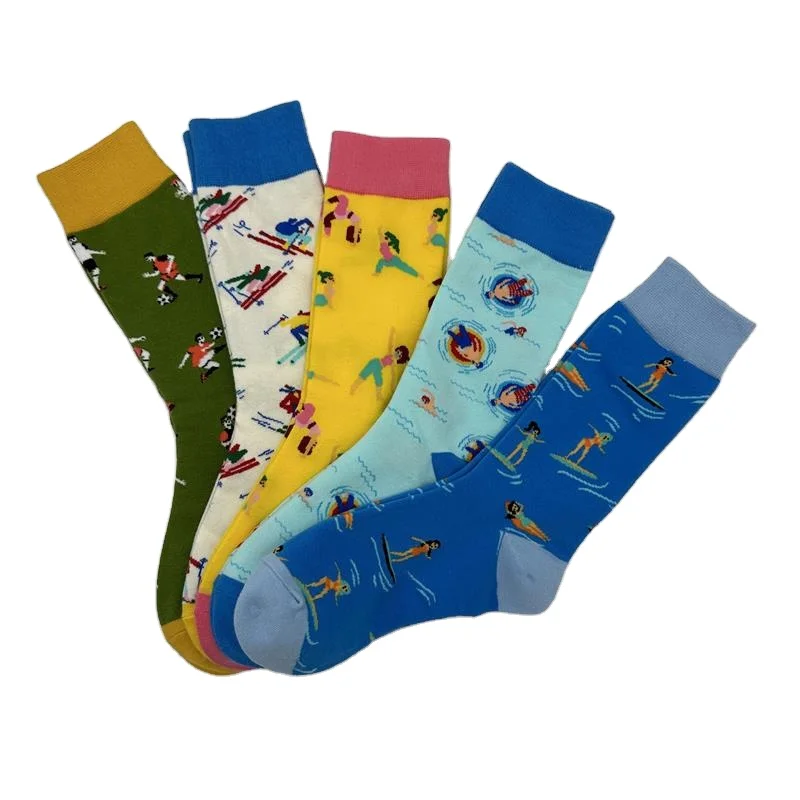 Cheap wholesale 100% cotton men sport socks custom logo Soccer Skiing Yoga Surfing Swimming happy crew socks  for man