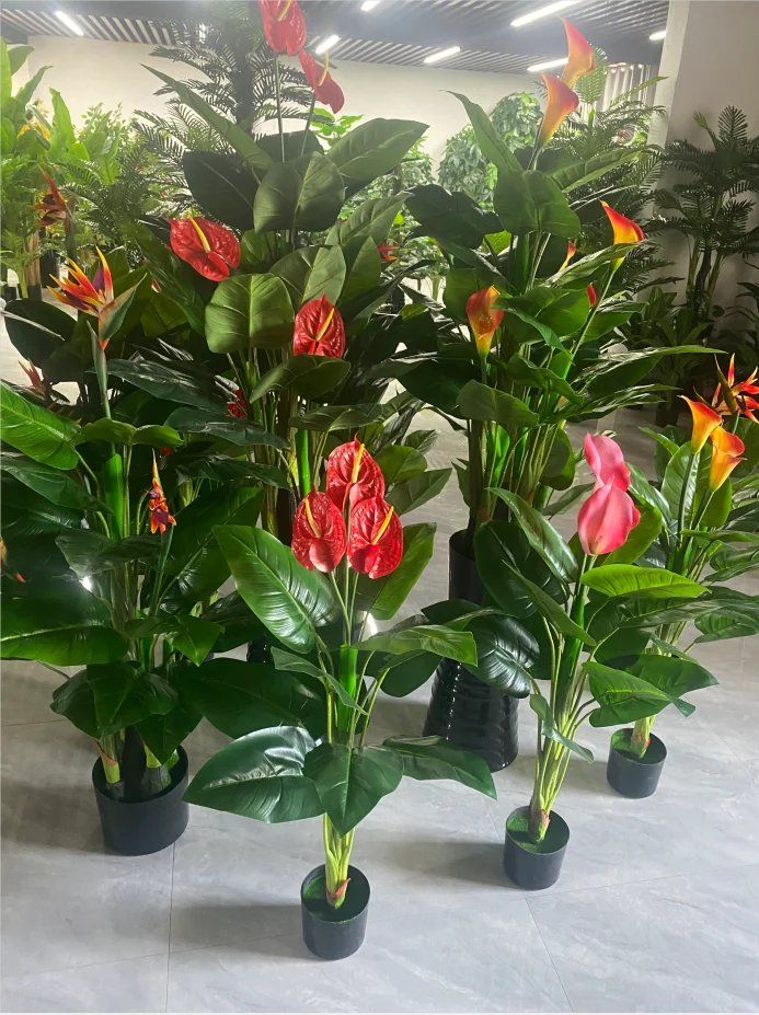 Home Hotel Office Decoration Faux Plastic Green Artificial Ficus Potted Plants Cherry Blossoms Tree Fruit