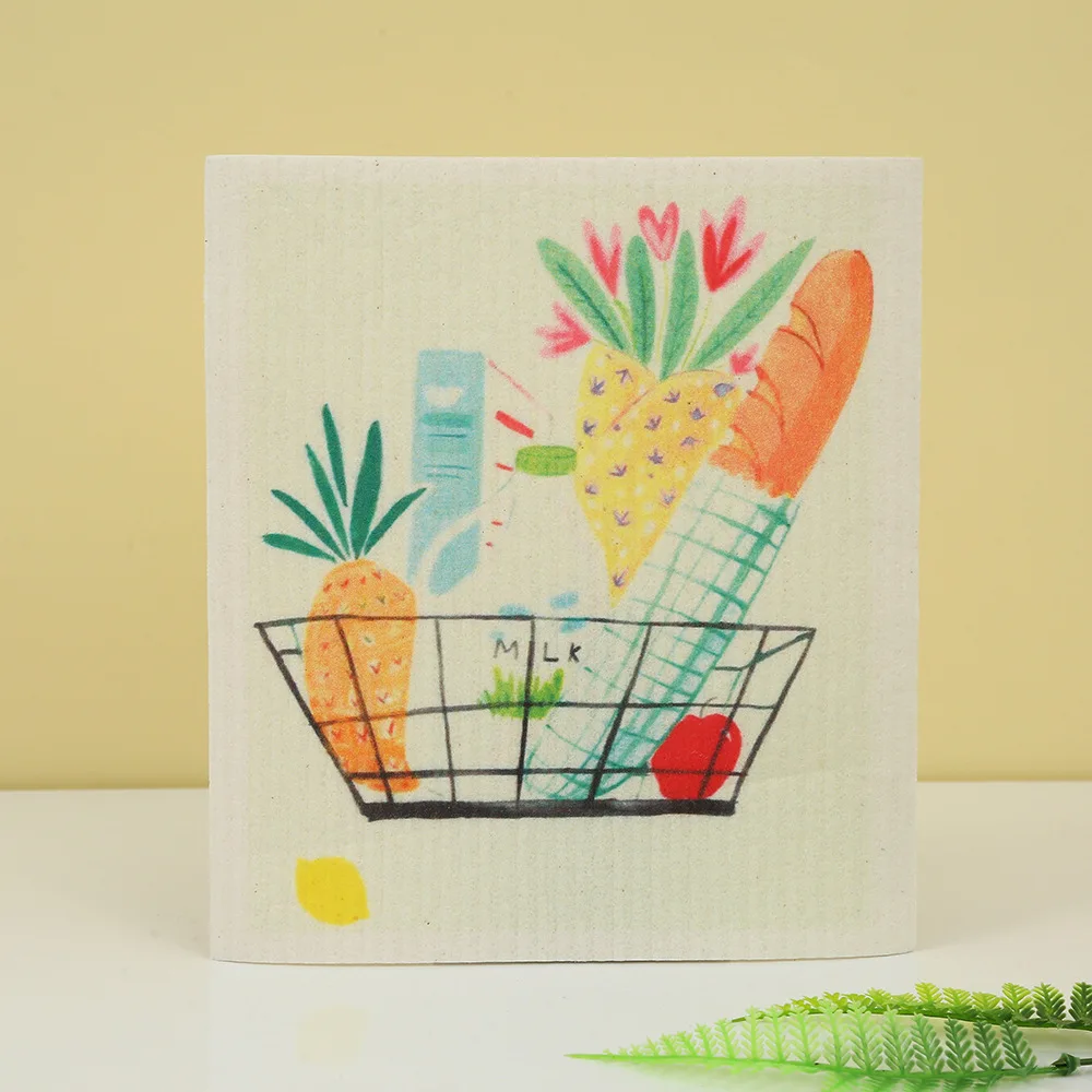 Custom Eco Wood Pulp Cotton Cleaning Cloths printed Swedish towel cellulose dish cloth kitchen sponge cleaning towel