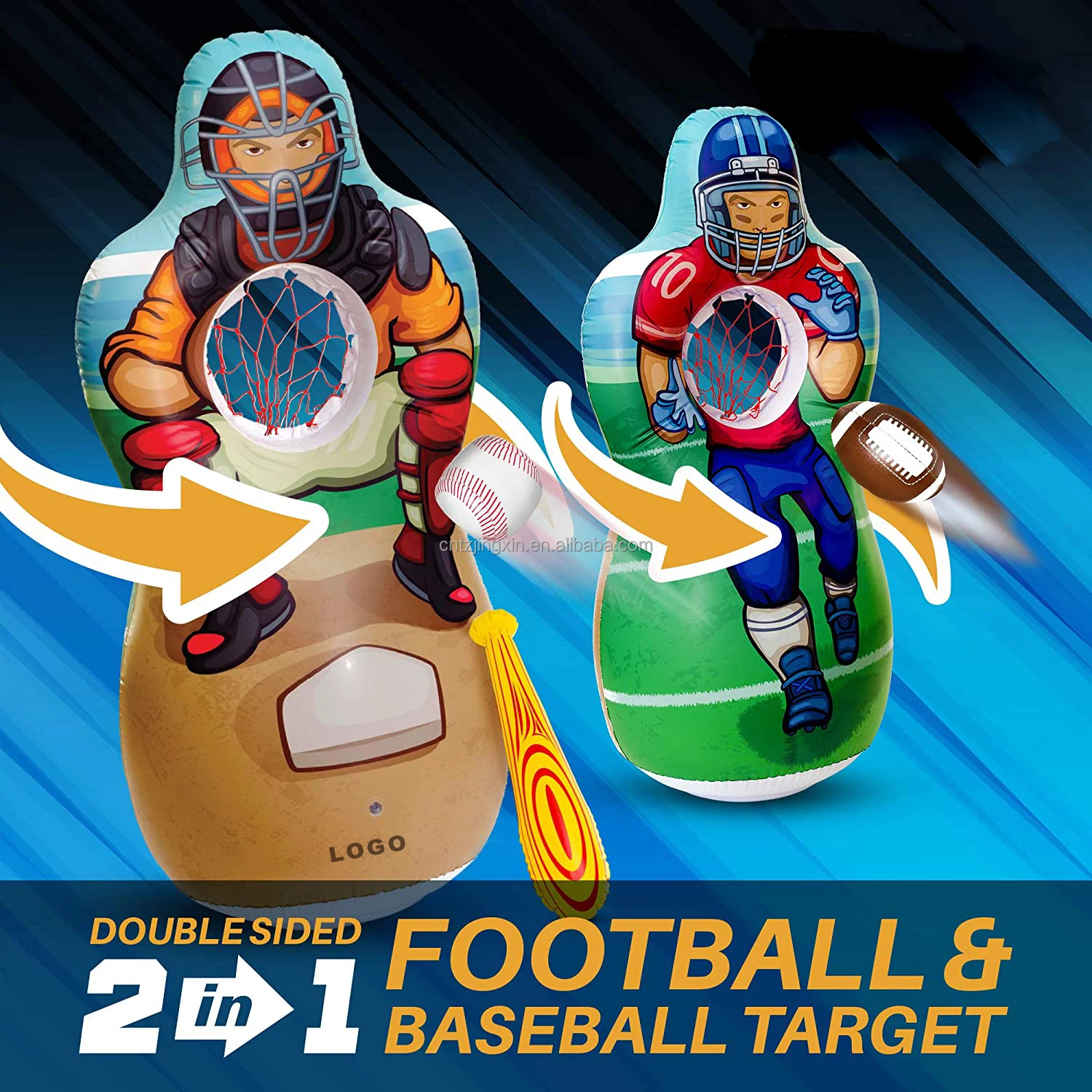 Inflatable Double Sided Baseball Soccer Target Inflatable toy with Soft Soccer Baseball for Indoor Outdoor Backyard and Party