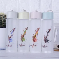 Custom Logo BPA Free Fashion  Popular Frosted Transparent Glass Drinking Water Bottle