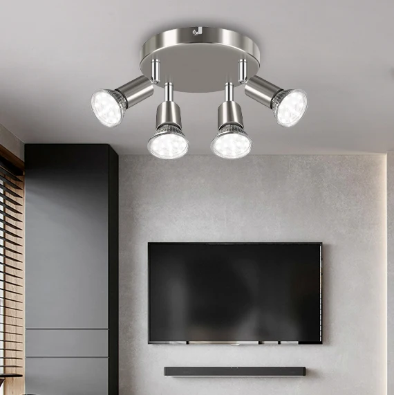 
How Bright Chrome Nickel Finish 4 heads GU10 Ceiling Spot Light Simple Model US Euro Standard 