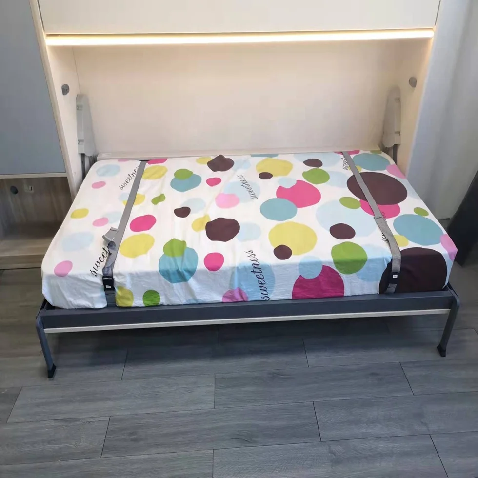 Smart save space school bed horizontal murphy bed hidden furniture with customized wardrobe rolled up mattress metal bed