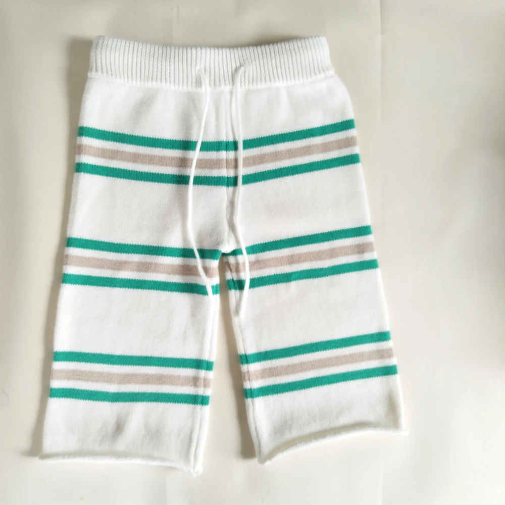 New ODM knitting Plain Spring  Striped 100% Cotton Baby stripe pants kids pants with rolling edge.