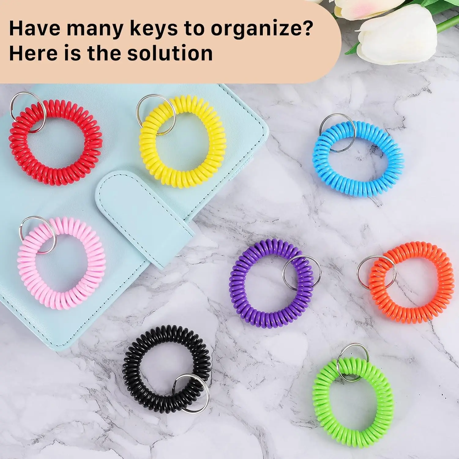 Plastic Wrist Coil Key Chain Spring Spiral Stretch Keychain  Line Ring elastic Spiral Bands for Fitness Gym Sports keys