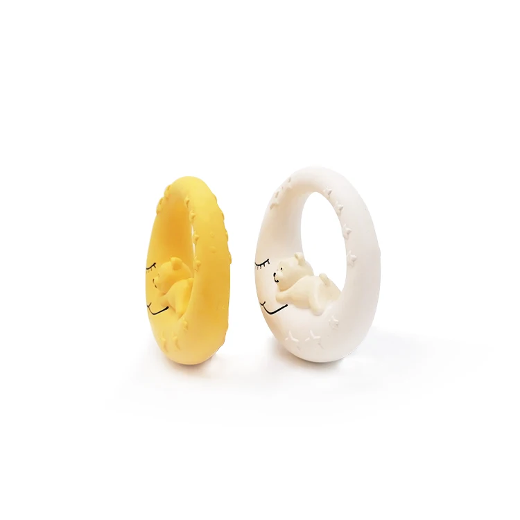 A New Design Moon Bear Natural Latex Rubber Bite Teether Teething Toys Custom Logo Squeaky  Baby Teething Toys For Newborn