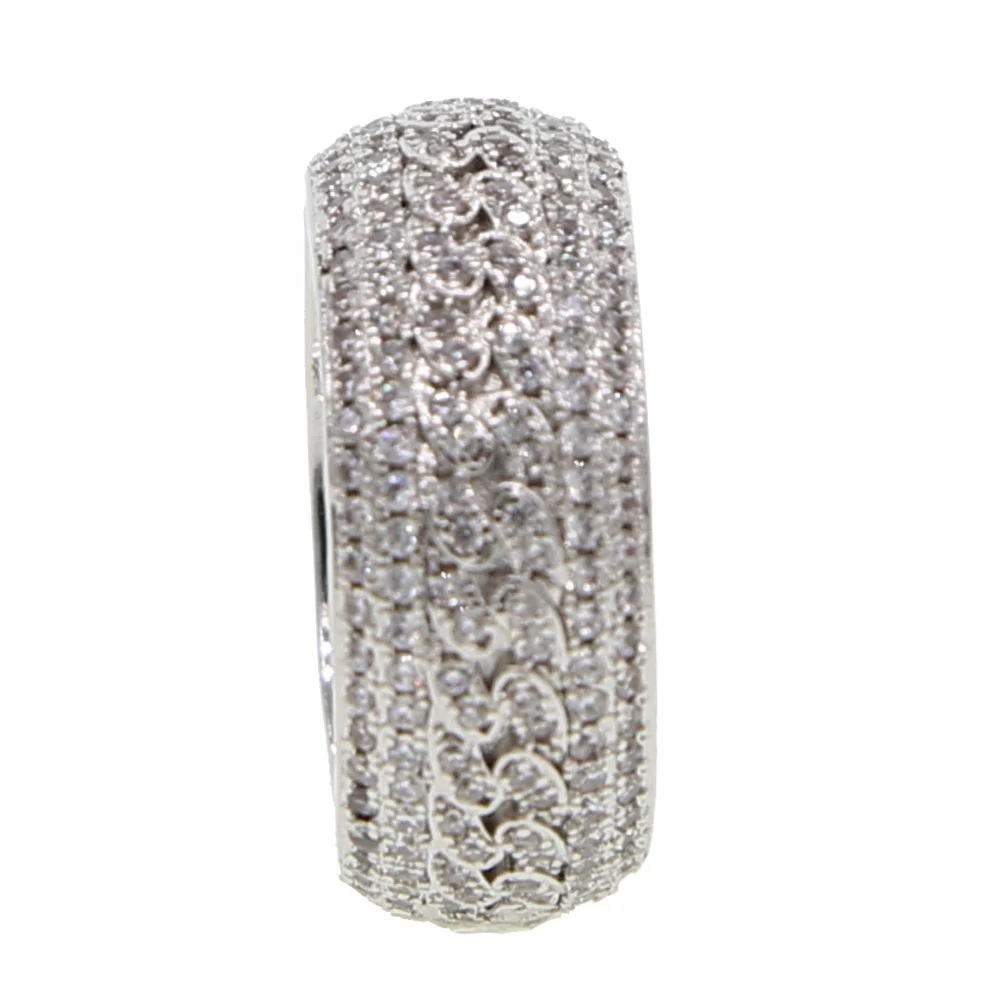 Promotion Us size 7 8 9 10 silver clear cubic zirconia sparking bling iced out men boy Cuban link chain engagement band ring