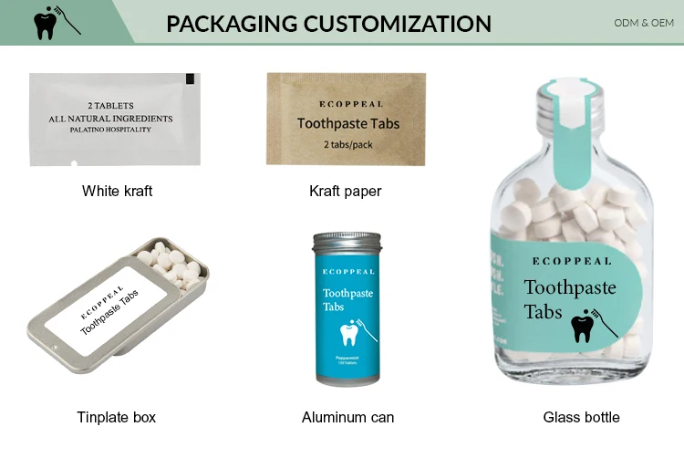 Custom Portable Hotel Eco Friendly Kraft Paper Packaging Bag Disposable Solid Dental Toothpaste Tablet