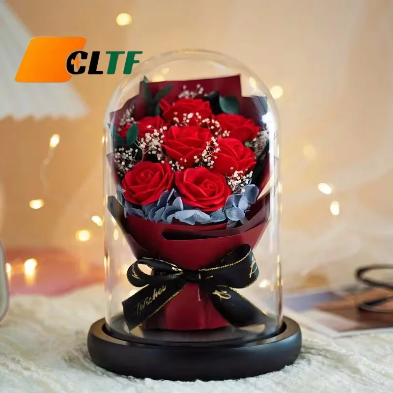 2025 Mothers Day Gifts for Mom Romantic Soap Eternal Flower Forever Preserved Rose Flower in Glass Dome Valentines Day Gifts