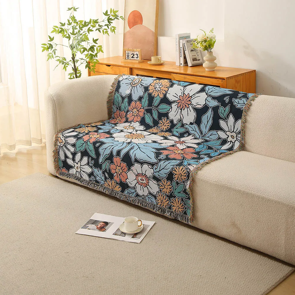 Floral Throw Blanket Picnic With Tassel Sofa Bed Decorative flower Sofa Cover Blankets boho Nordic Ins Style