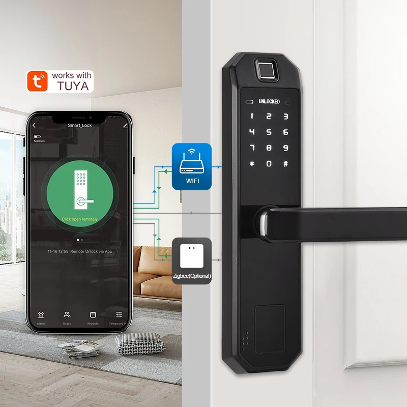 Hotel Wireless Wifi Tuya App Control Password Card Finger Print Electronic Safety Small Smart Door Lock