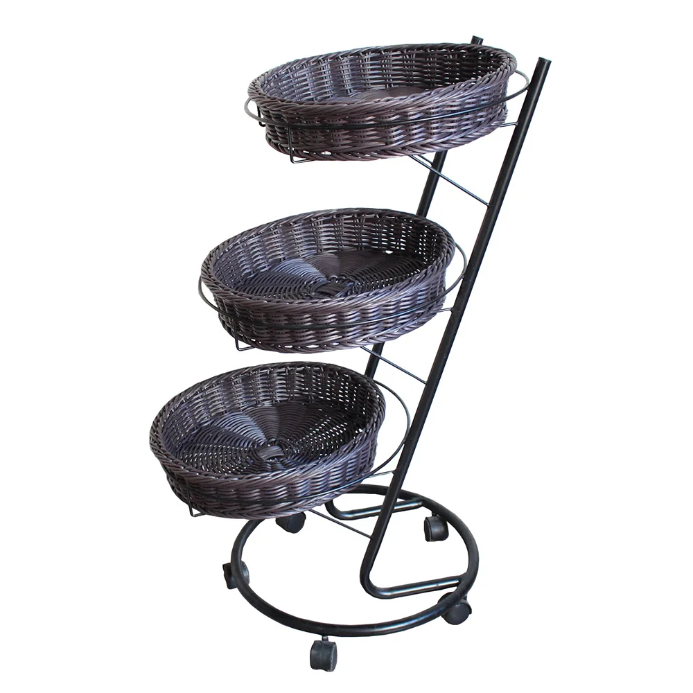 Supermarket movable assemble heavy duty 3 Tier Metal wire store display rack fruit vegetable display rack metal wire  shelf rack