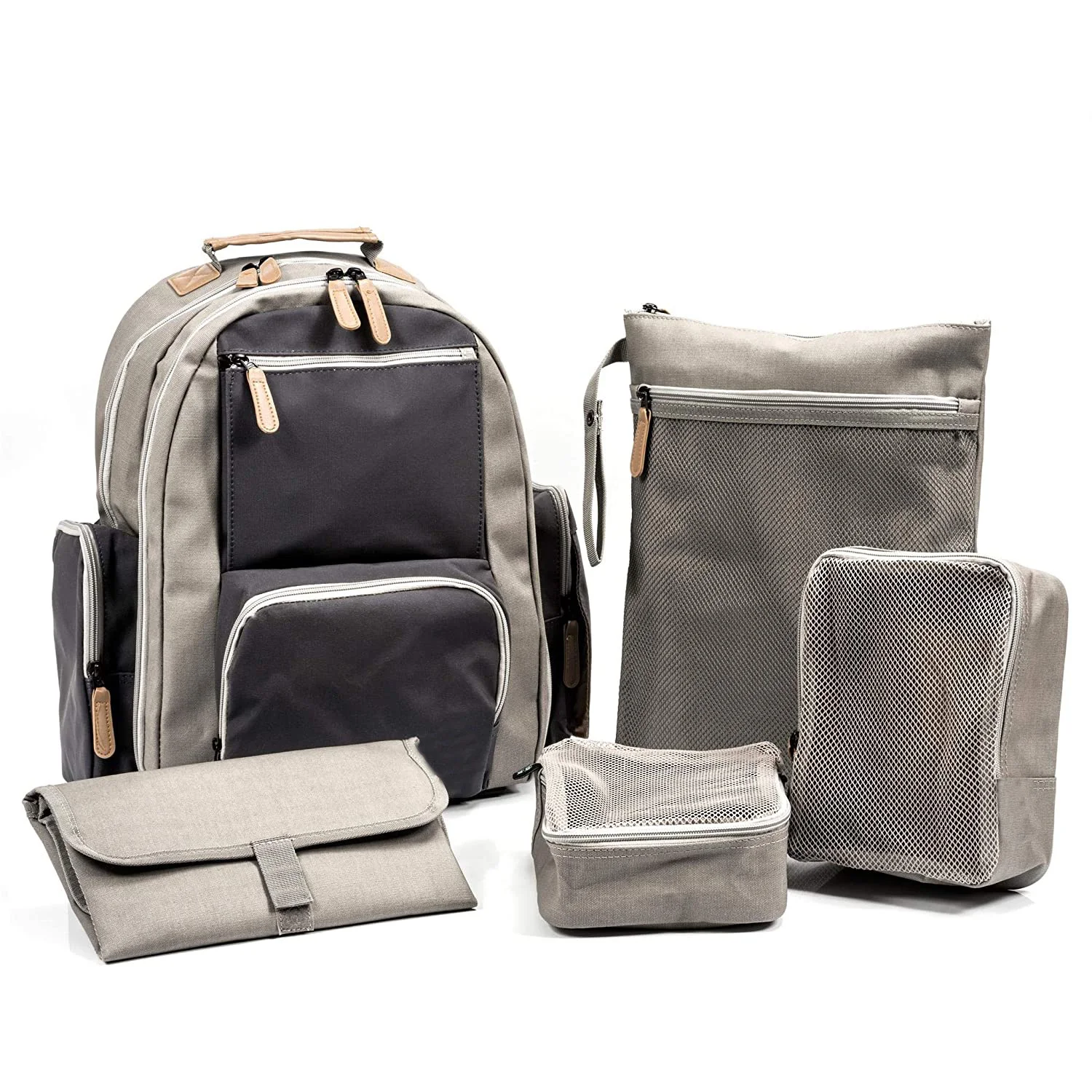 Large Capacity Diaper Bag Backpack Coated Canvas Diaper Bag with YKK Zippers Comes With Two Packing Cubes Changing Pad