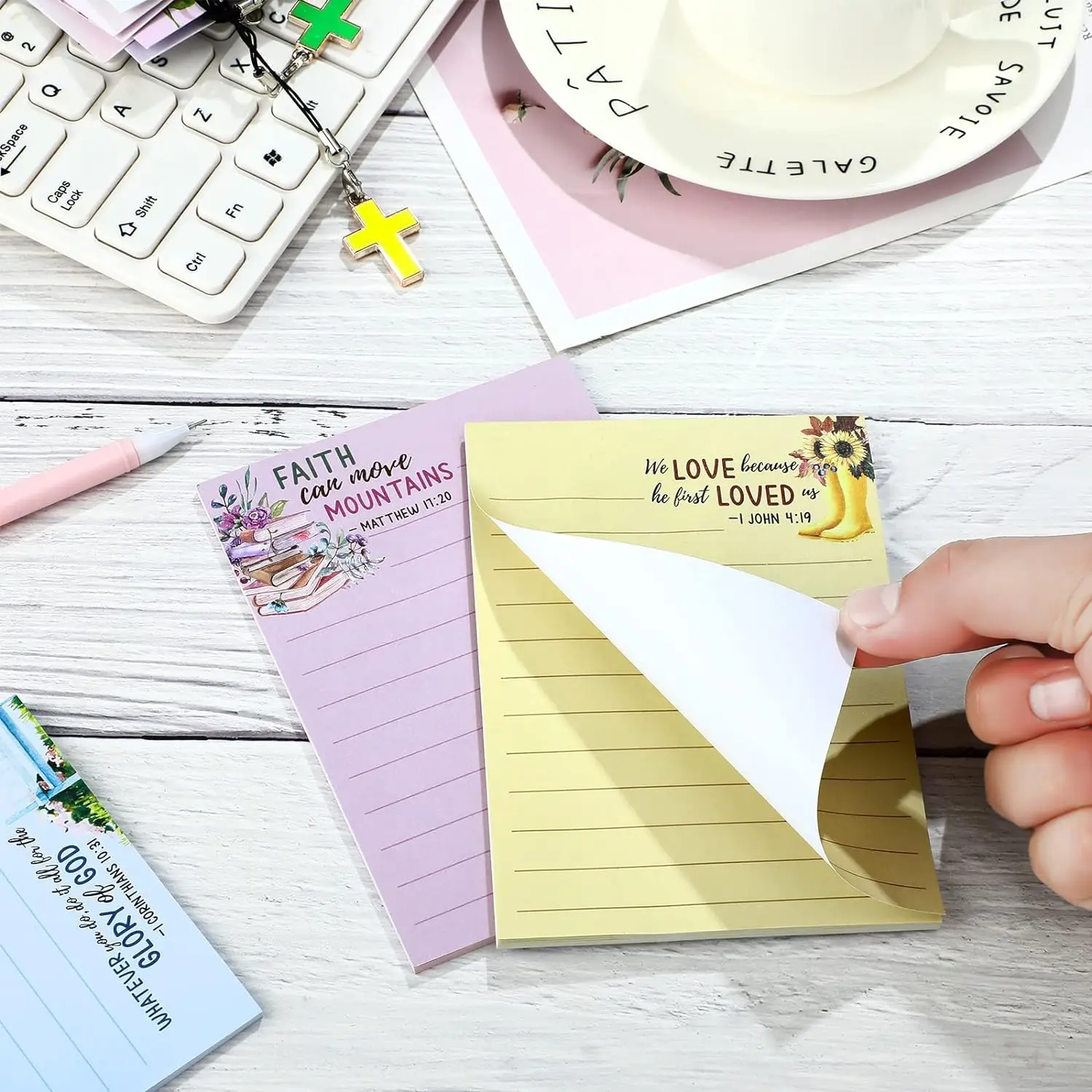 8 Pack 4x5.5 Inch Floral Design Christian Religious Bible Verse Adhesive Memo Pads Sticky Note Pads Writing Diary Lists