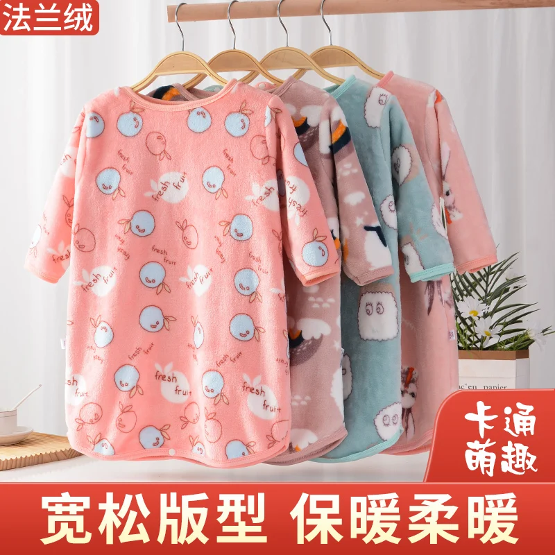 Autumn Girls Dresses Long Sleeve Knitted Cotton Winter Casual Clothes with Printed Straight Silhouette Dress for Children