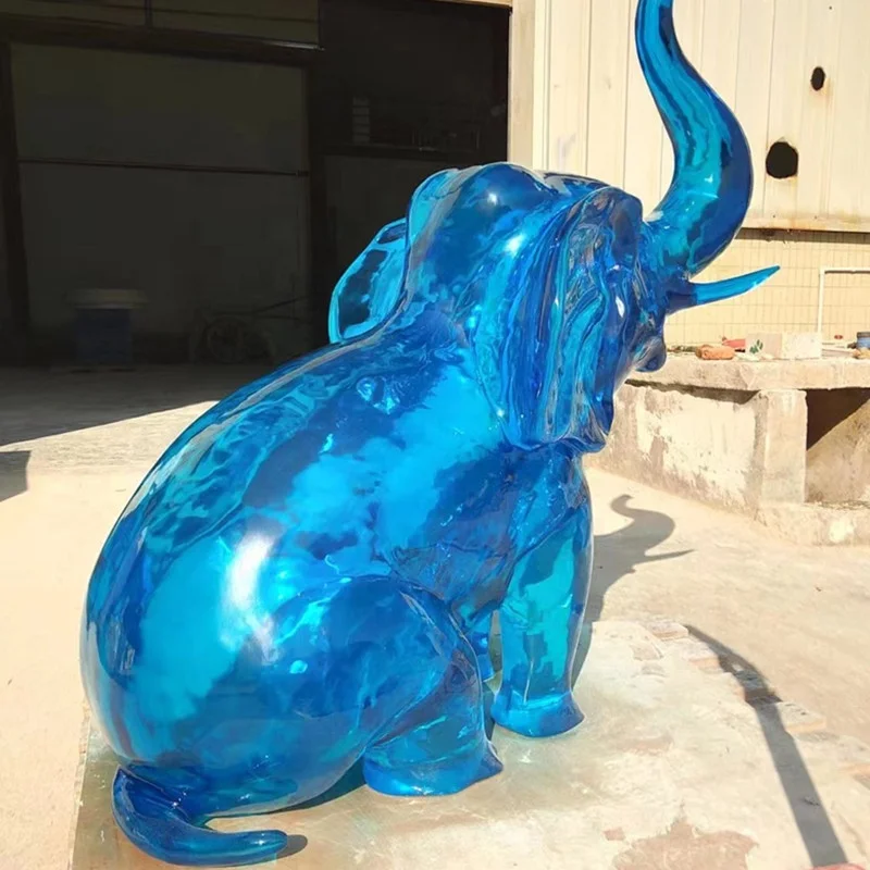Transparent sculpture Blue elephant Animal sculpture custom factory Outdoor large resin crafts
