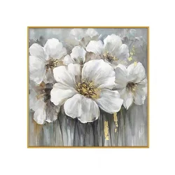 Popular Hot Sale OEM Gold Floral Modern Canvas Painting White Flower Art Picture Hand painted Abstract Oil Painting