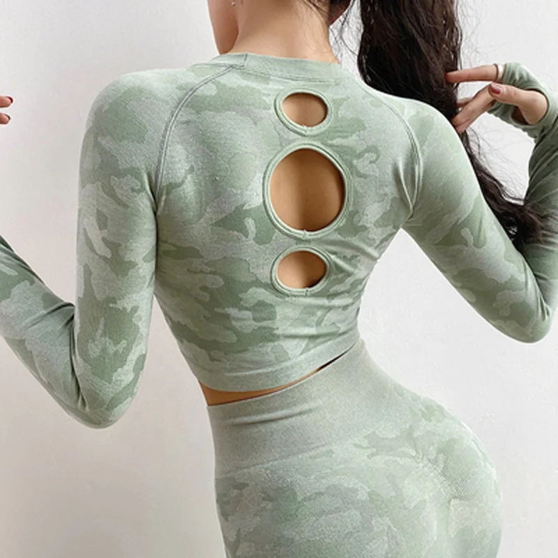 Лидер продаж, камуфляжные цвета, бесшовный Камуфляжный комплект для йоги, набор леггинсов для спортзала для женщин