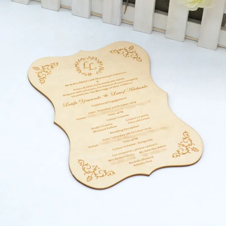 Wedding decoration wood carving laser cut custom wooden wedding invitations