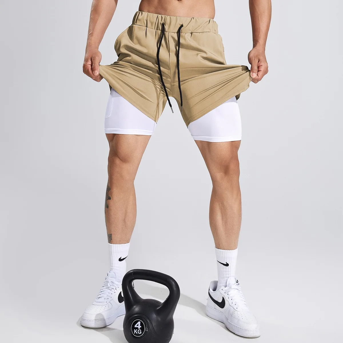 Two-Layer Mans Shorts For Sports Training Elastic Waist Gym Fitness Mens Summer Shorts Quick Dry Urban Shorts For Men Running