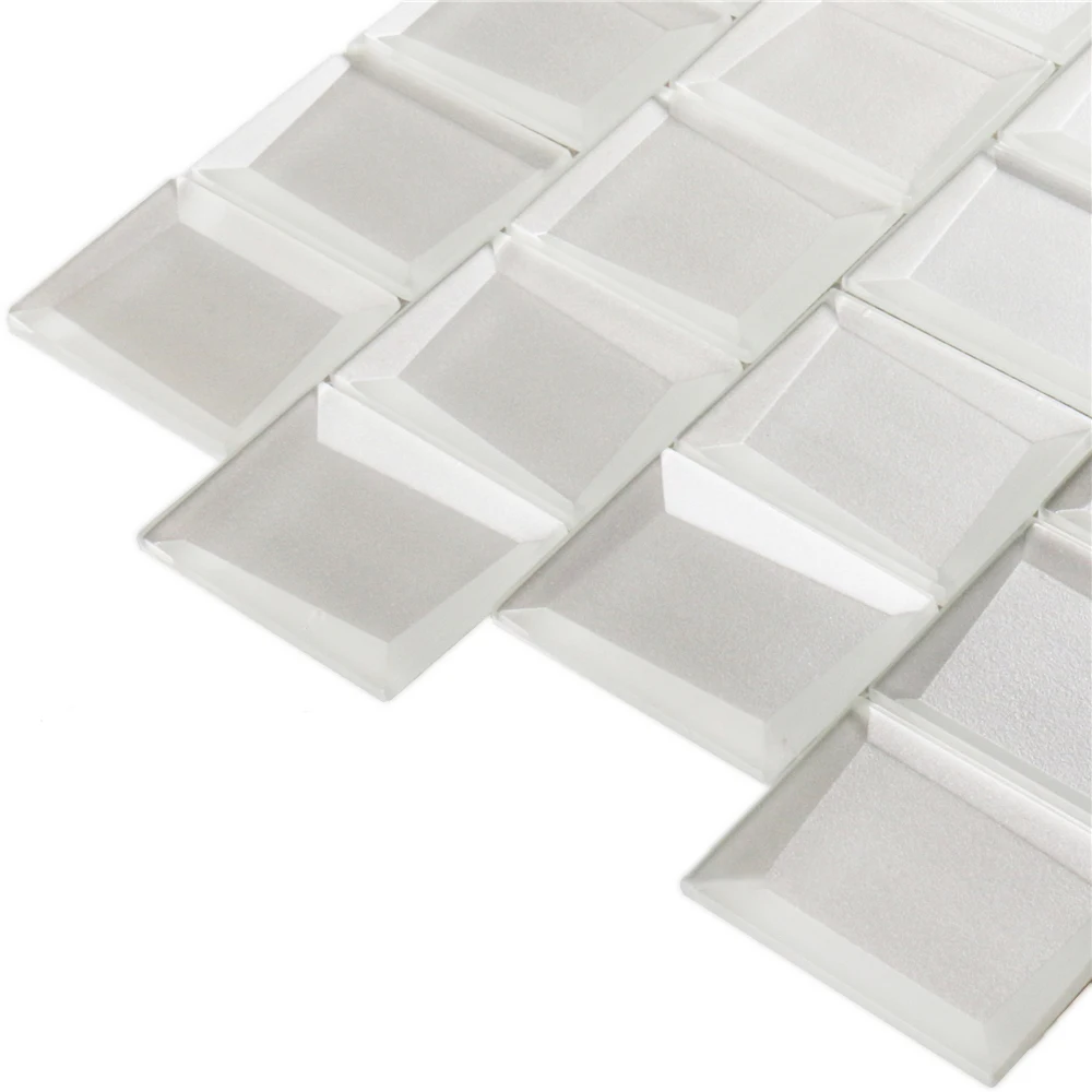 White subway tile square 3d mirror bathroom tile wall decorative mosaic tiles