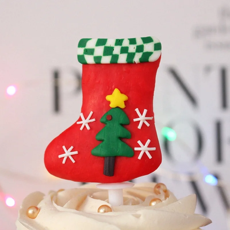 Decorating Tools Party Cupcake Toys Action Figure Santa Elk Snowman Tree Anime Polymer Clay Cake Topper Christmas