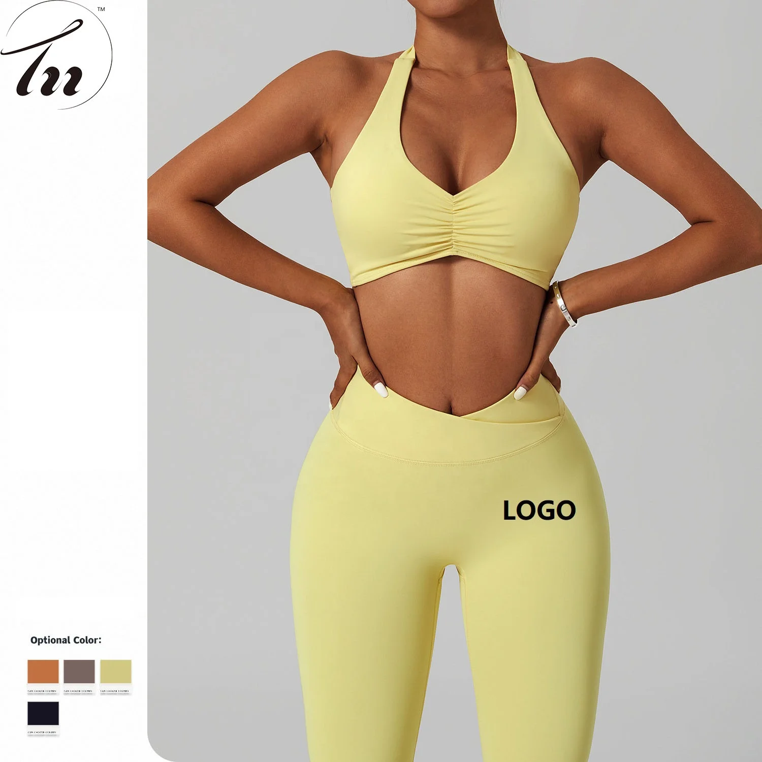 Custom Logo Outdoor Workout Running Outfits Sports Bra and Leggings 2 Piece Active Wear Set Women Athletic Fitness Set