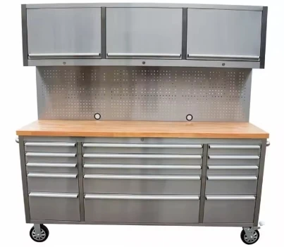 7218 Garage Stainless Steel Tool Cabinet 4 Castes 15 Drawers + 3 storage Mobile Tool box