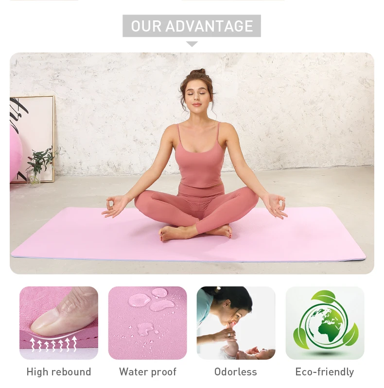 SHENGDE Custom Logo Eco Friendly Double Layer Waterproof Non-Slip Gymnastic Fitness Pilates Mat Printed Durable 6mm TPE Yoga Mat