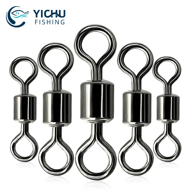 High Carbon Steel Rolling Barrel Fishing Swivels Connector Black Nickel Swivels Saltwater Fishing Tackles