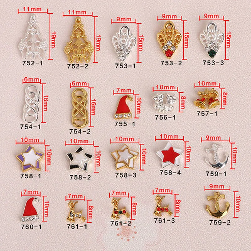 Diy 3d Alloy Red Sweet Cherry Gold Star Glass Diamond Girl Nails Art Charm Rhinestone Decoration Nail Charms
