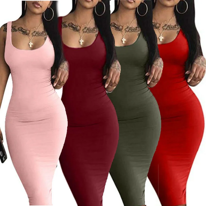 
2021 Newly Arrived Hot Top Summer Dress Lady Sexy Vest Skirt Sleeveless Close Fitting Shoulder Slim Casual Women Dresses 
