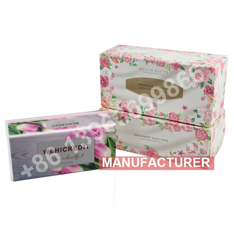 OEM wholesale high quality FSC eco friendly luxury branded custom cute baby face facial tissue paper with logo manufacturers