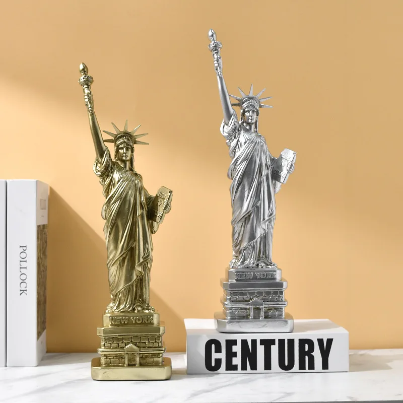 American Home Modern Art Resin Character Sculpture Exquisite Elegant Gold Sliver Resin Lady Liberty Statue of Freedom Model