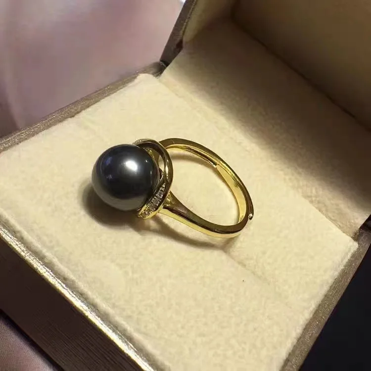 Butterfly natural Tahiti pearl ring with 9-10mm Tahiti Pearl