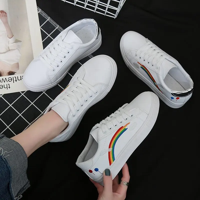 
Rainbow Shoe Typical White Shoes Student Daily Walking Sneakers Casual Flats Factory Direct Sells Good Cheap Price 