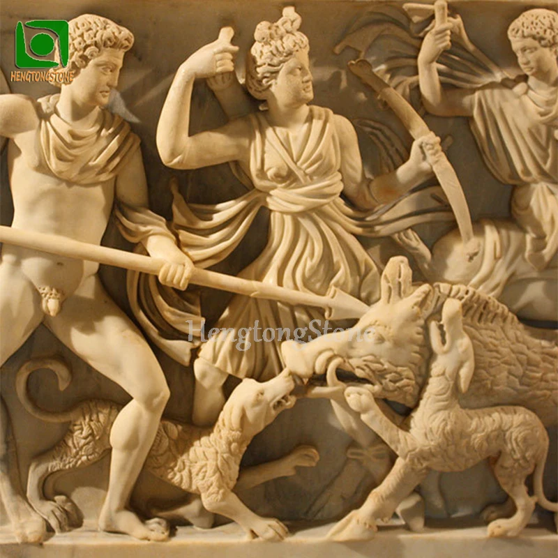 Classical European Antique Stone Marble Greek Figure Statue Engraving Relief