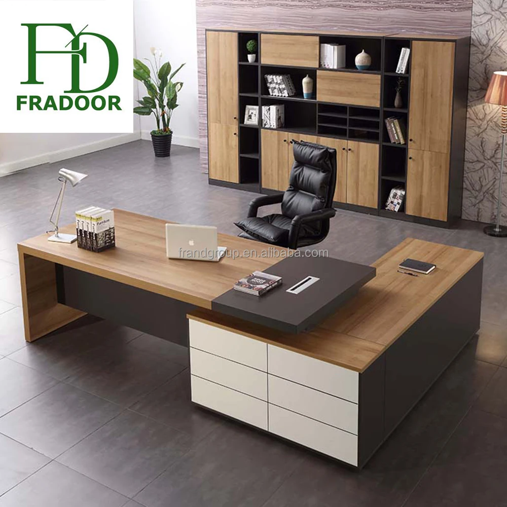 Luxury Popular MDF Composite Wood Large Size Director Marble Texture Office Desk With Book Cabinet
