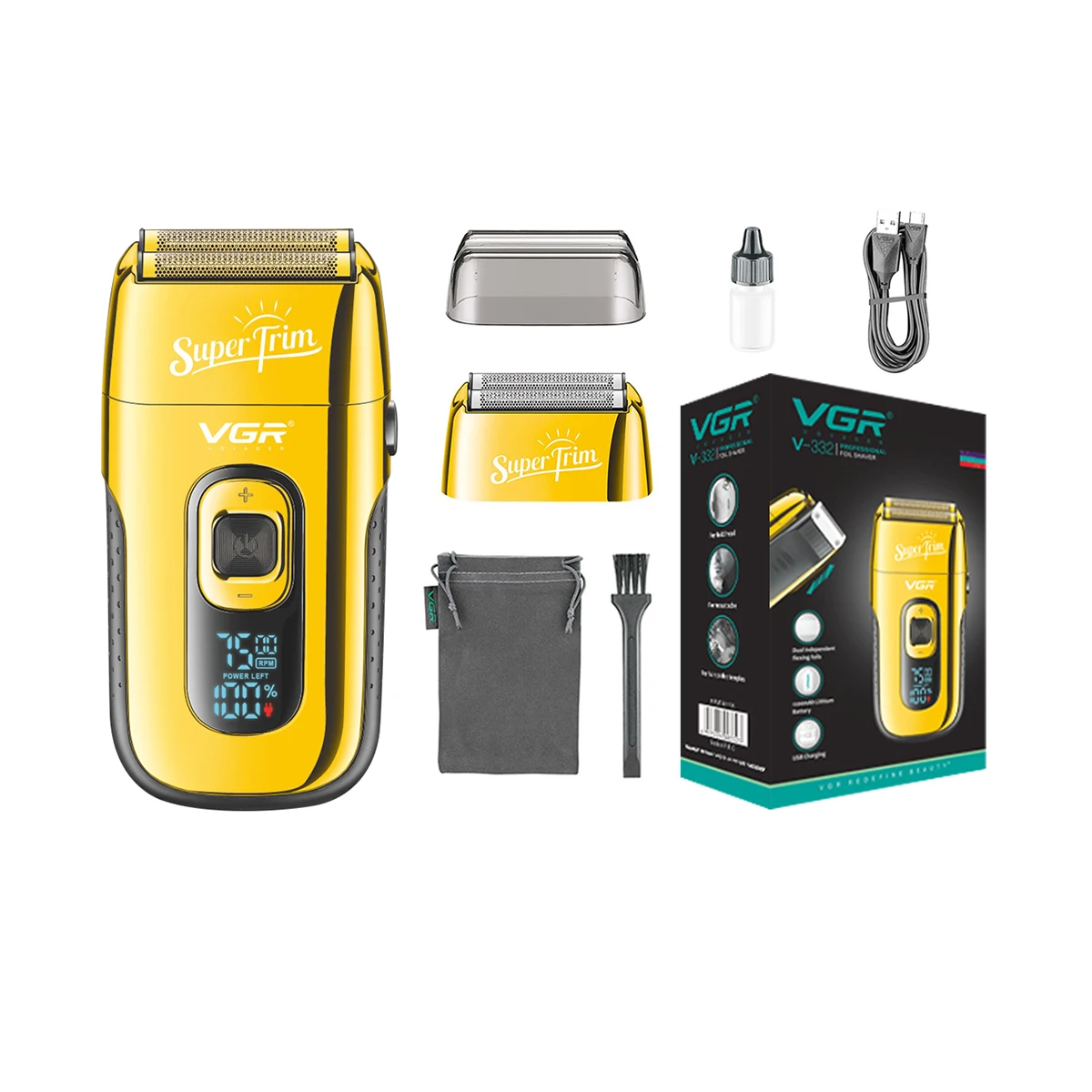VGR V-332 New Desgin Foil Twin Blade Electric Professional Mens Shavers Razor Barber Beard Trimmer with LED Display
