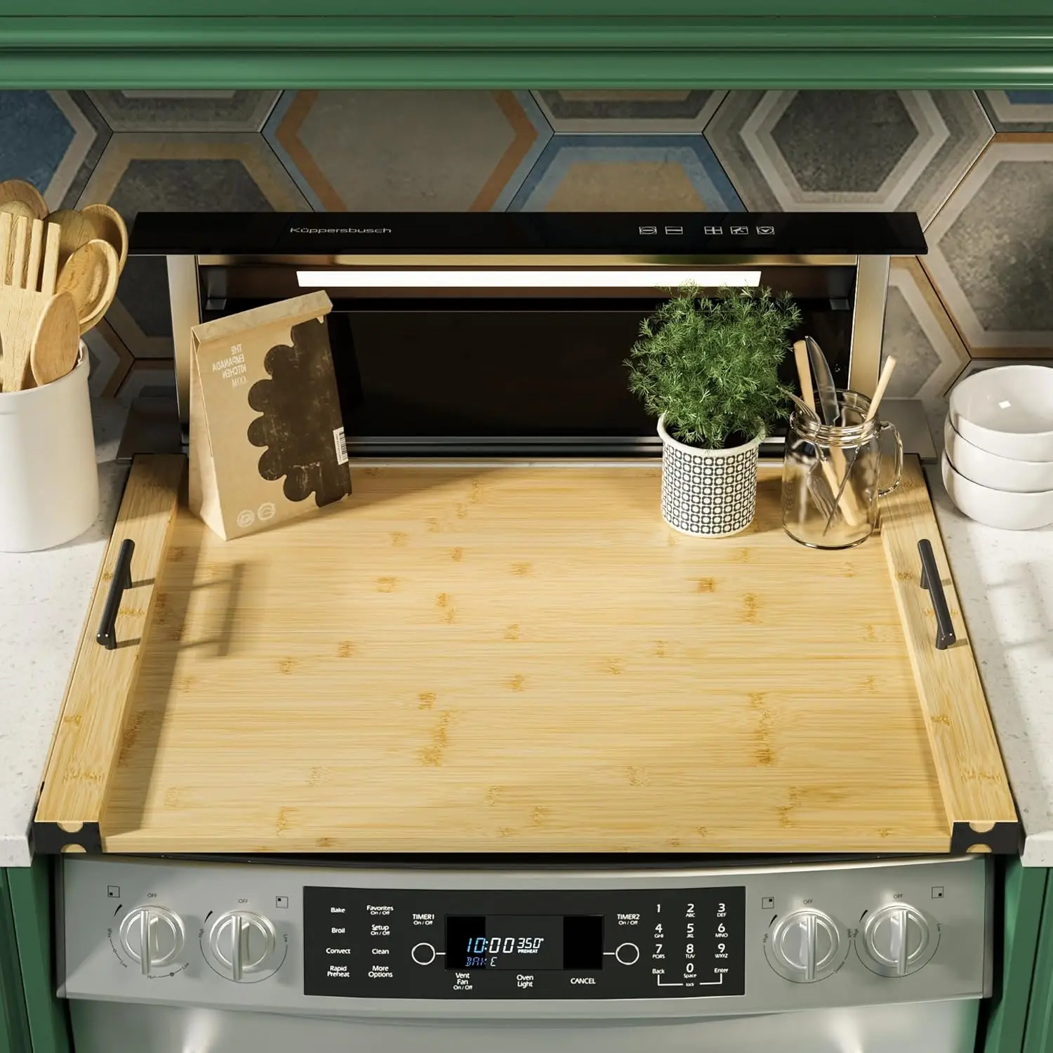 Large acacia bamboo raised noodle board stove cover for gas stove