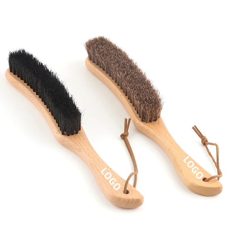 Customized LOGO Coat Hat Cleaning Dust Brush Horsehair Pig Hair Plastic Dusting Brush Wooden Brush