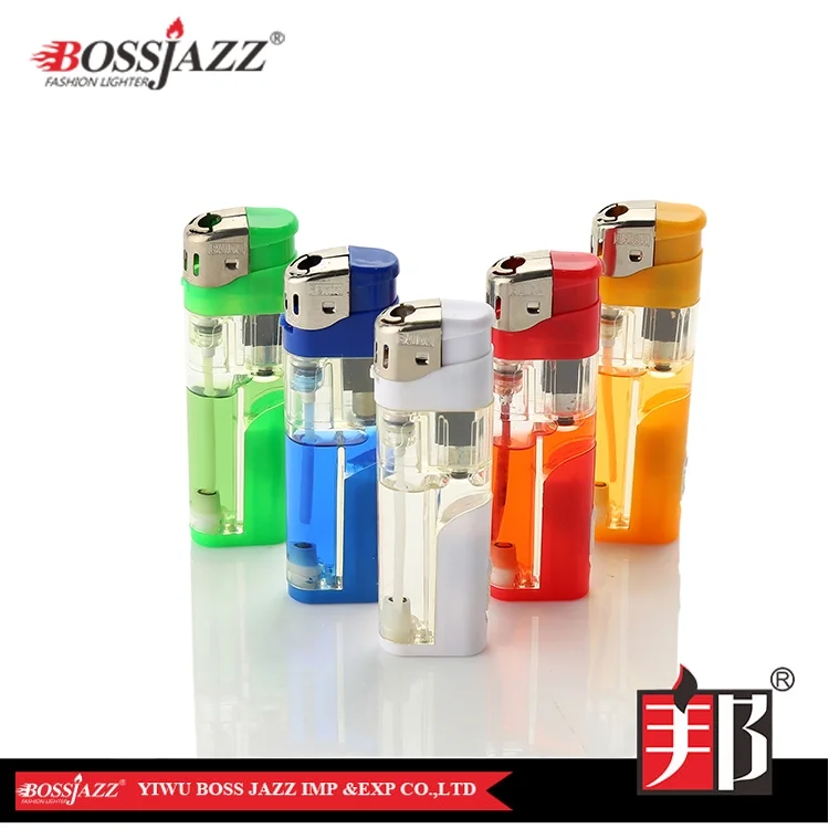 electric flame led transparent refillable butane classic cigarette lighter