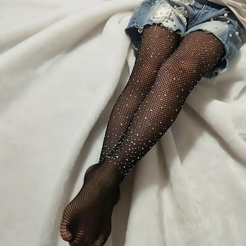 PT99 Kids Baby Girls Rhinestone Fishnet Stockings Children Girl Crystal Mesh Pantyhose Hollow Out Tights Girl Stockings
