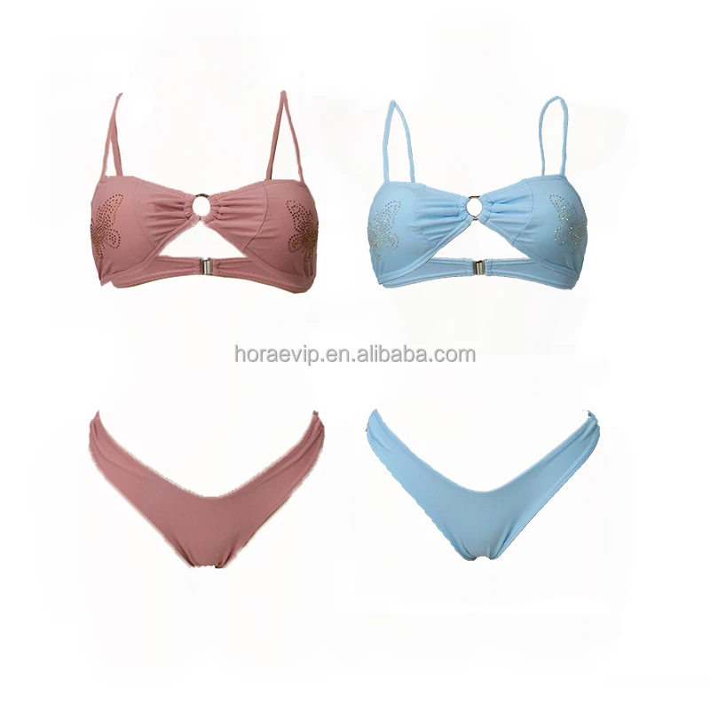 S643 Customize Butterfly Logo Two Piece Swimsuit Set Diamond Crystal Bikini Triangle Beach Wear Rhinestone Swimwear